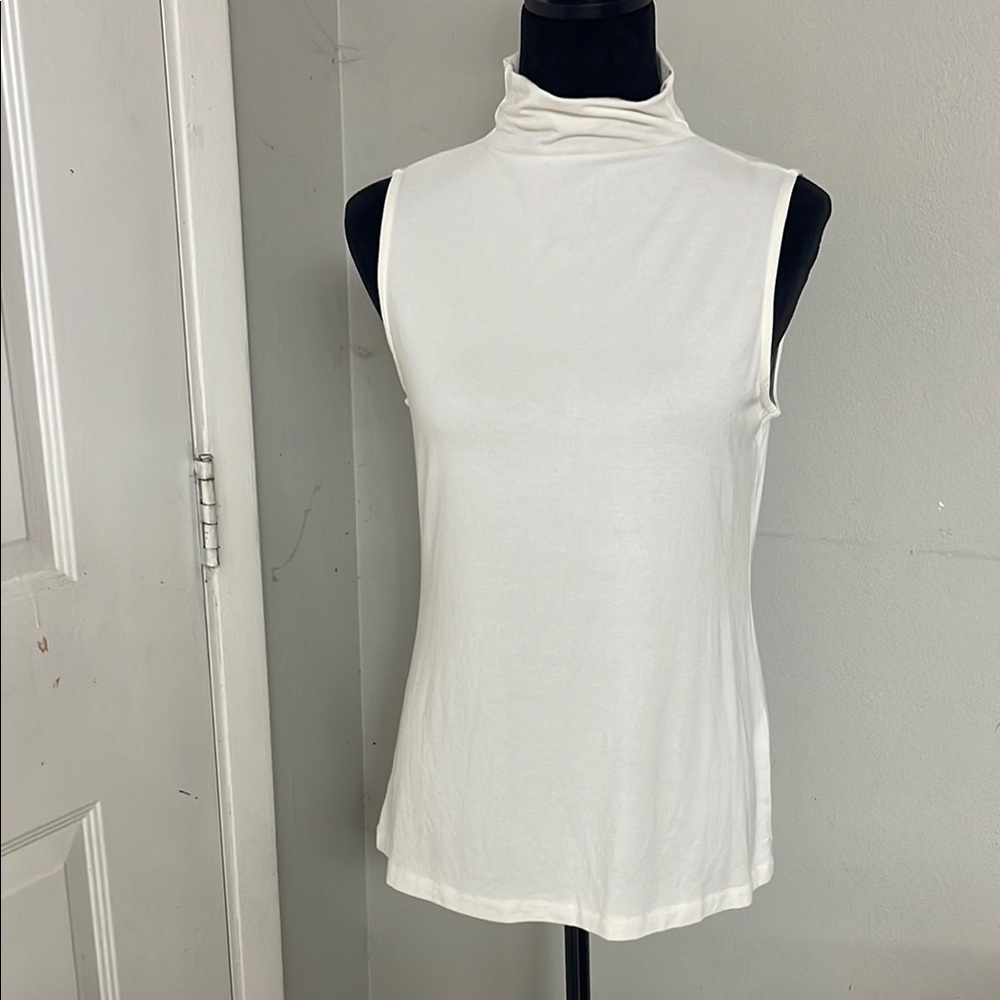Sleeveless White Turtleneck Top